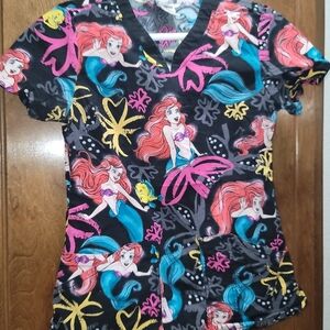 Colorful Character Print Scrub Top